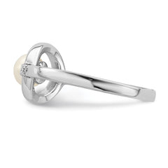 Sterling Silver Rhodium-plated CZ 5-6mm Button FWC Pearl in Circle Ring - 3