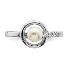 Sterling Silver Rhodium-plated CZ 5-6mm Button FWC Pearl in Circle Ring - 3