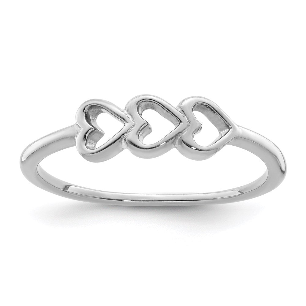Sterling Silver Rhodium Plated Hearts Ring - 3