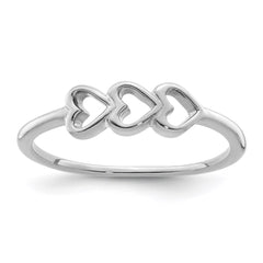 Sterling Silver Rhodium Plated Hearts Ring - 3