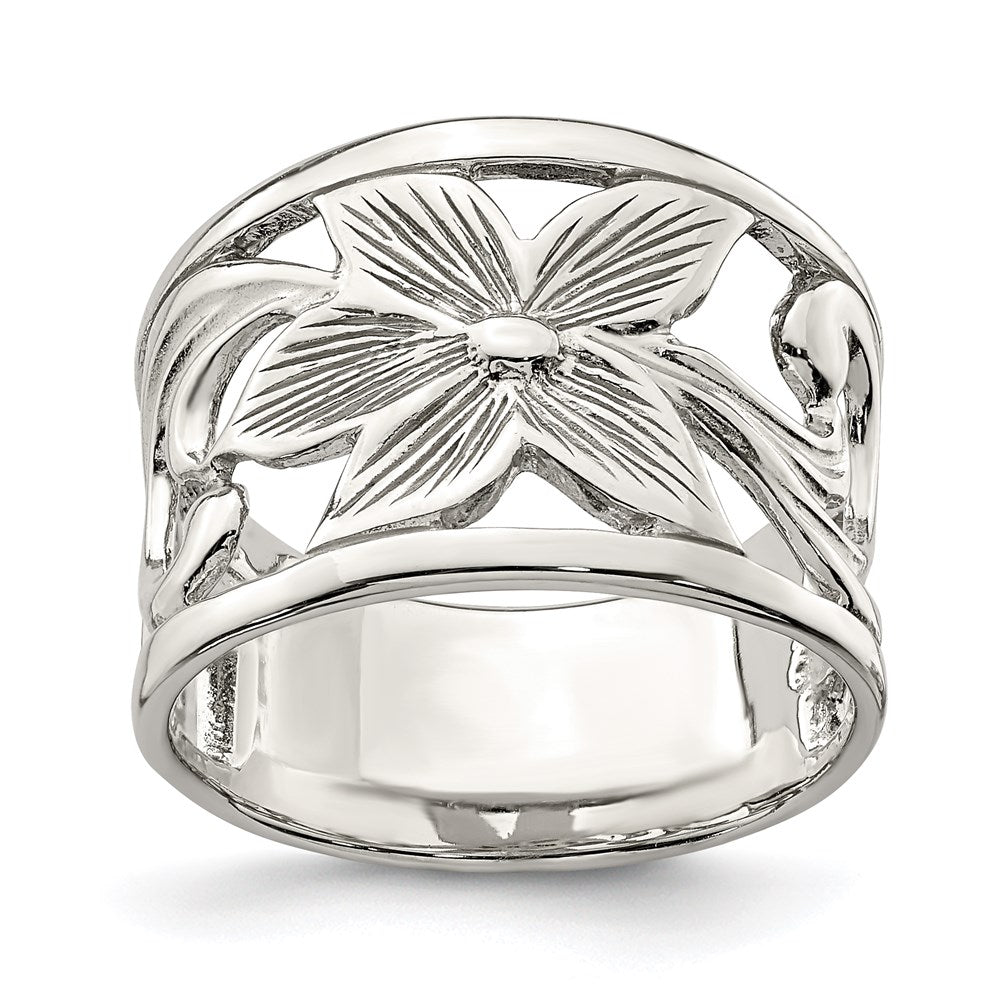 Sterling Silver Rhodium-plated Flower Ring - 3