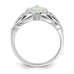 Sterling Silver Rhod-plated Lab Created Opal Celtic Knot Crown Ring - 2