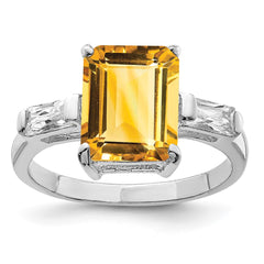 Sterling Silver Rhodium Citrine ring - 8