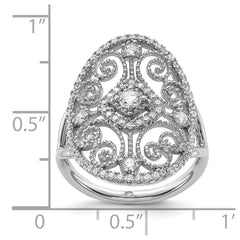 Sterling Silver Rhodium-plated CZ Filigree Oval Ring - 3