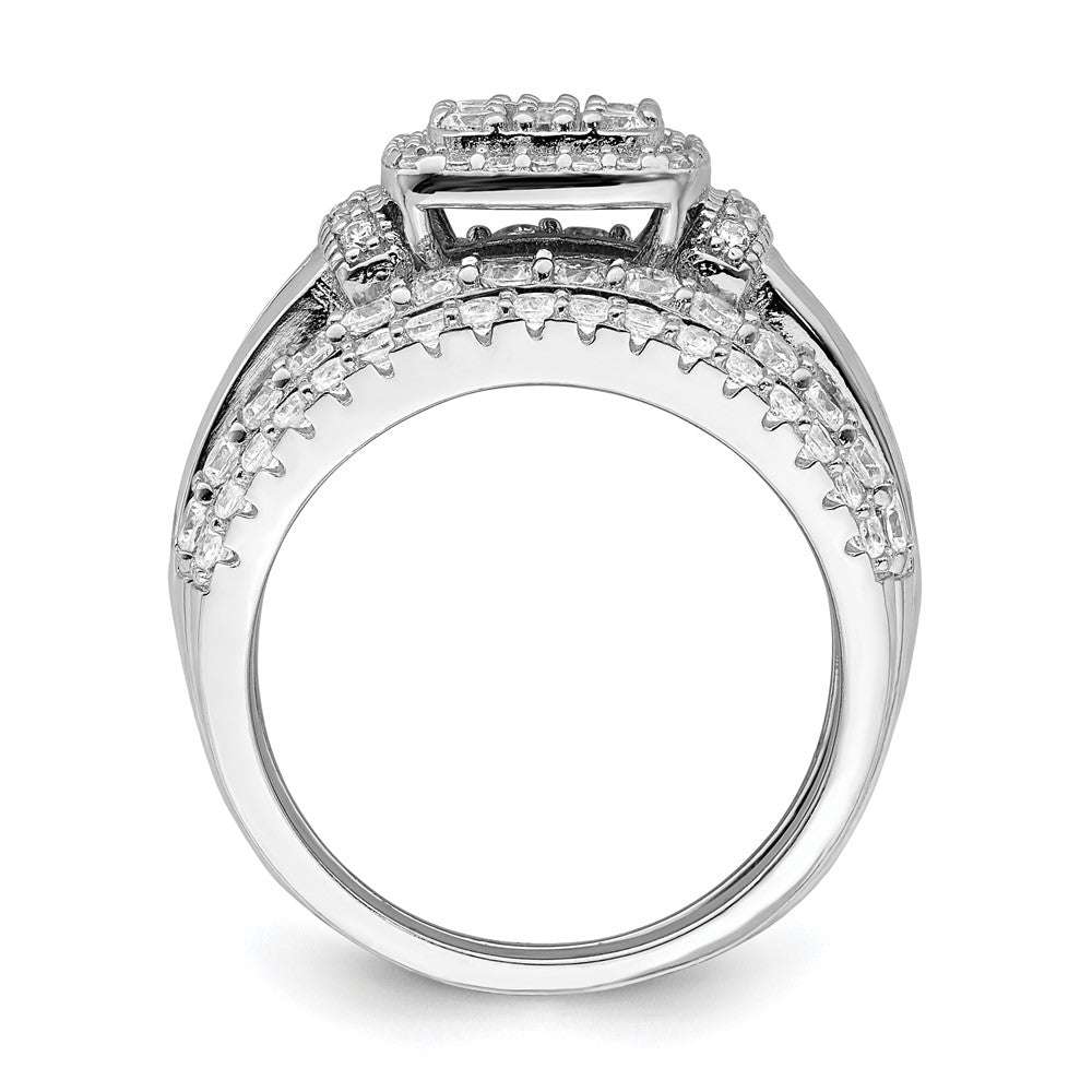 Sterling Silver Rhodium-plated CZ Square Cut 3 Piece Set Ring - 2