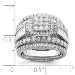 Sterling Silver Rhodium-plated CZ Square Cut 3 Piece Set Ring - 2