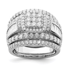 Sterling Silver Rhodium-plated CZ Square Cut 3 Piece Set Ring - 3