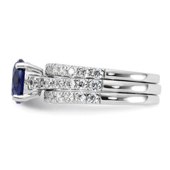 Sterling Silver Rhodium-plated 8mm Blue CZ Engagement Ring and White CZ Wedding Band Set - 2