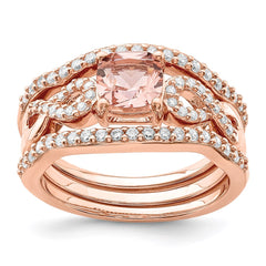 Sterling Silver Rose-tone 3 Piece Pink Crystal & CZ Ring Set - 2