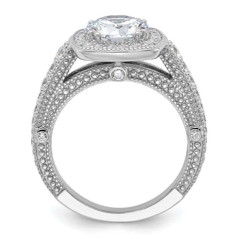Sterling Silver Rhodium-plated 8mm Center CZ Halo Ring - 2