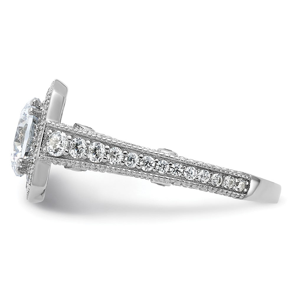 Sterling Silver Rhodium-plated 8mm Center CZ Halo Ring - 2