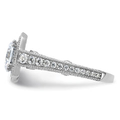 Sterling Silver Rhodium-plated 8mm Center CZ Halo Ring - 2