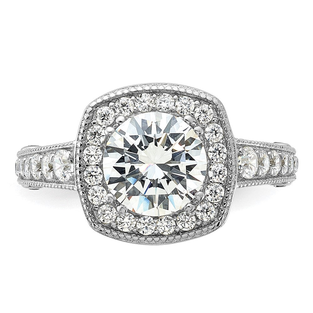 Sterling Silver Rhodium-plated 8mm Center CZ Halo Ring - 2