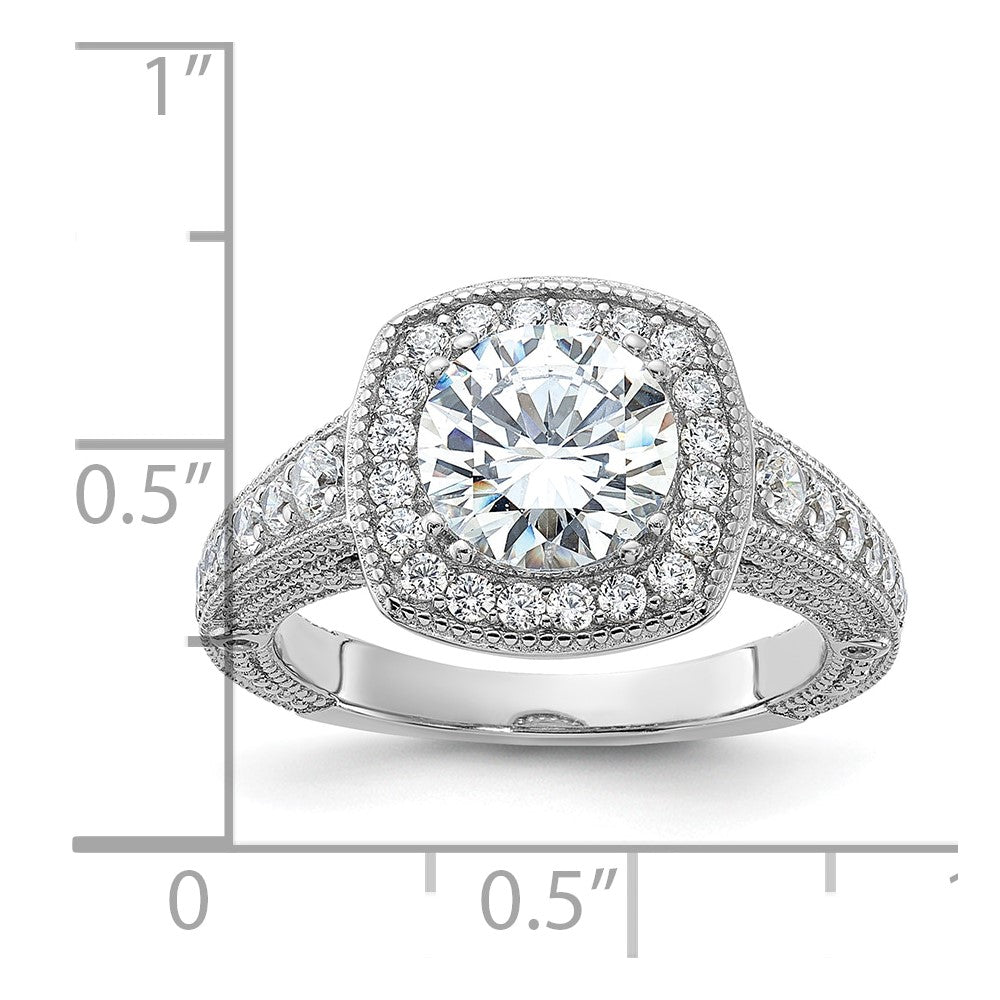 Sterling Silver Rhodium-plated 8mm Center CZ Halo Ring - 2