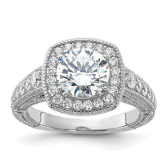 Sterling Silver Rhodium-plated 8mm Center CZ Halo Ring - 2