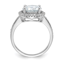 Sterling Silver Rhodium-plated 8mm Center Halo CZ Ring - 3