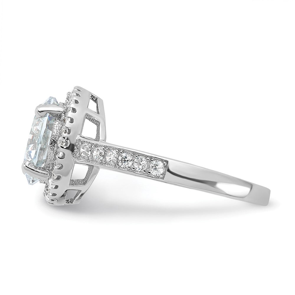 Sterling Silver Rhodium-plated 8mm Center Halo CZ Ring - 3