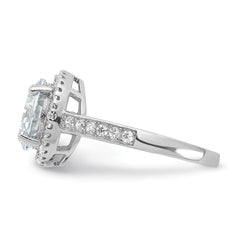 Sterling Silver Rhodium-plated 8mm Center Halo CZ Ring - 3