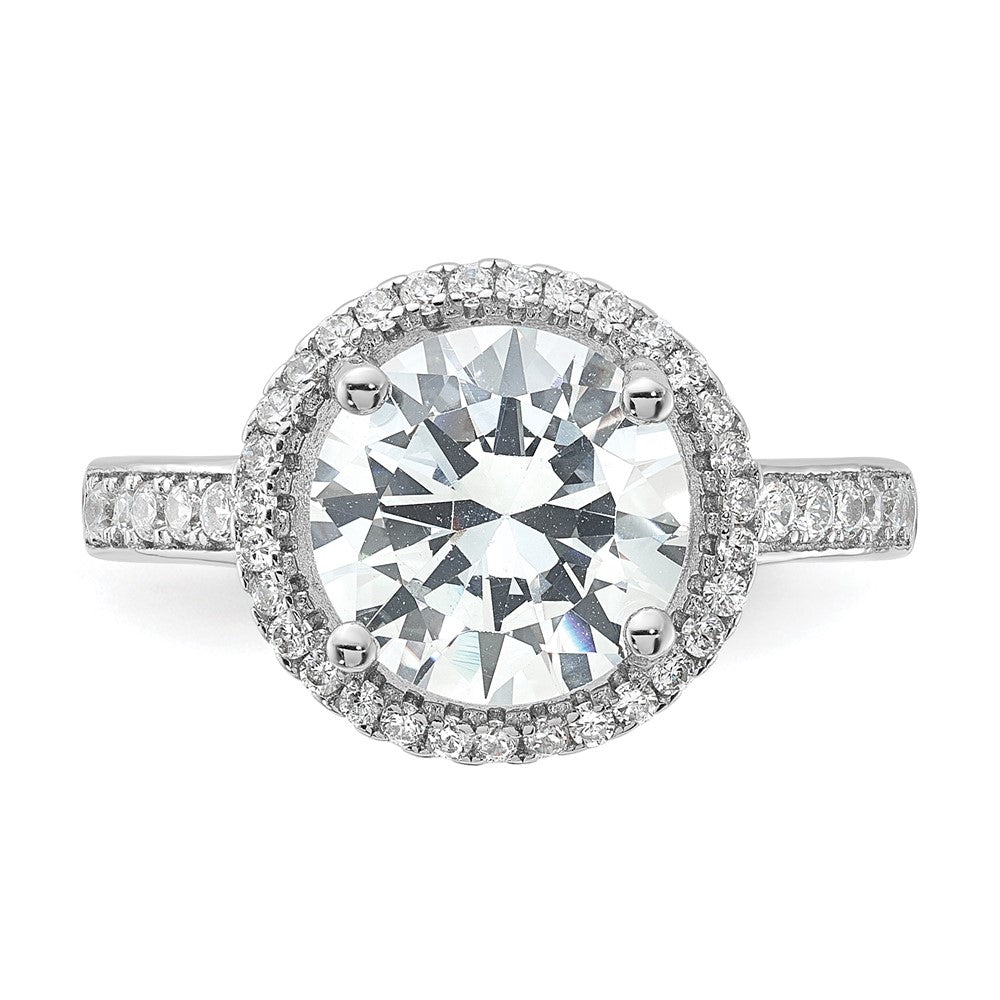 Sterling Silver Rhodium-plated 8mm Center Halo CZ Ring - 3