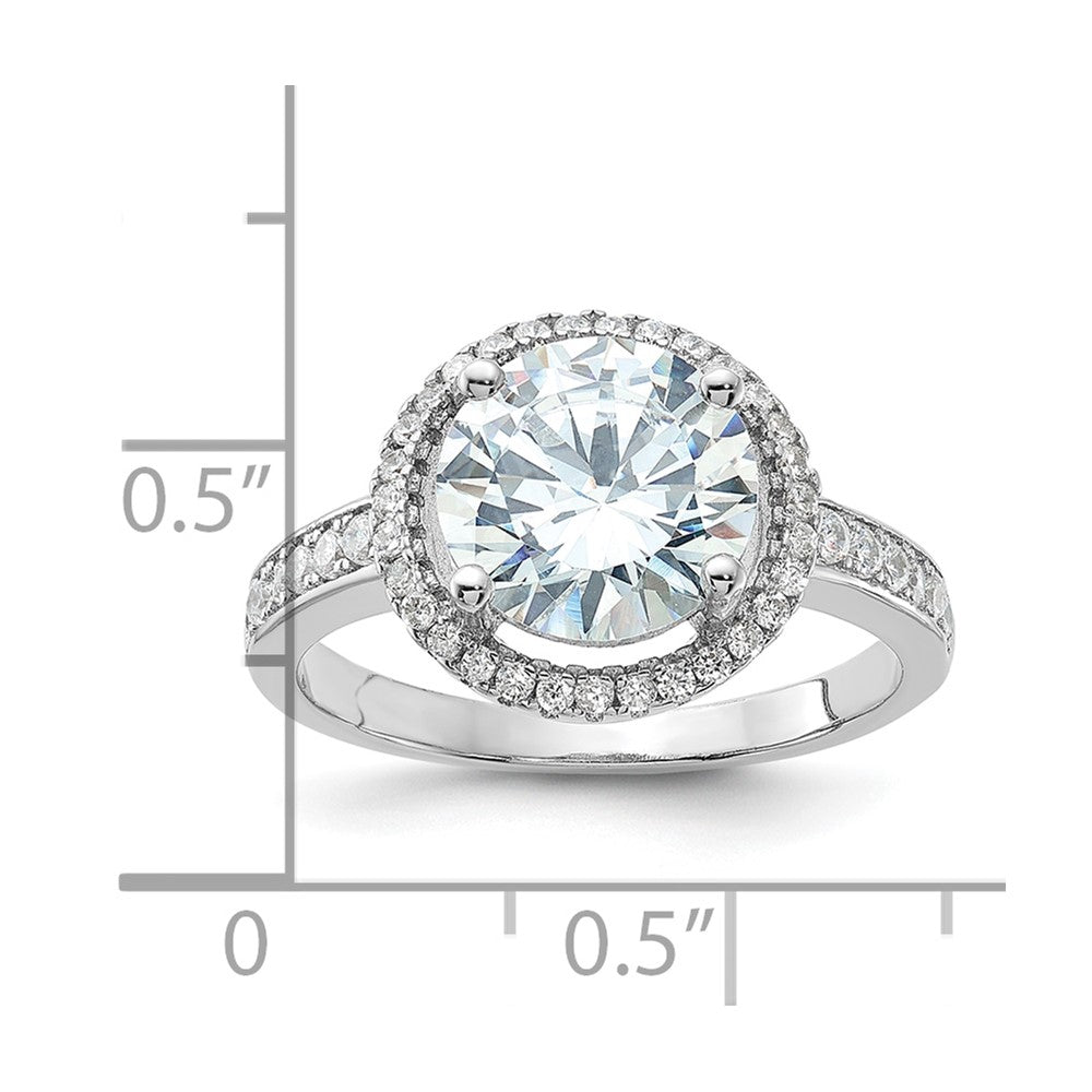 Sterling Silver Rhodium-plated 8mm Center Halo CZ Ring - 3