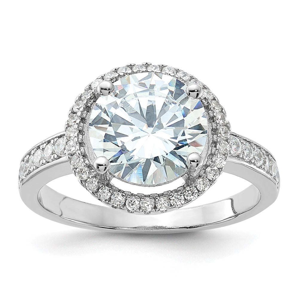 Sterling Silver Rhodium-plated 8mm Center Halo CZ Ring - 3