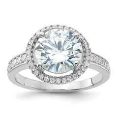 Sterling Silver Rhodium-plated 8mm Center Halo CZ Ring - 3