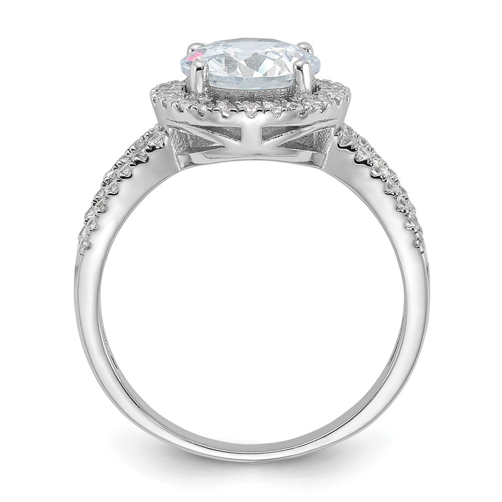 Sterling Silver Rhodium-plated Halo 8mm Center CZ Ring - 3