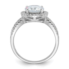 Sterling Silver Rhodium-plated Halo 8mm Center CZ Ring - 3