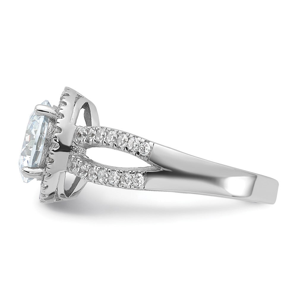 Sterling Silver Rhodium-plated Halo 8mm Center CZ Ring - 3