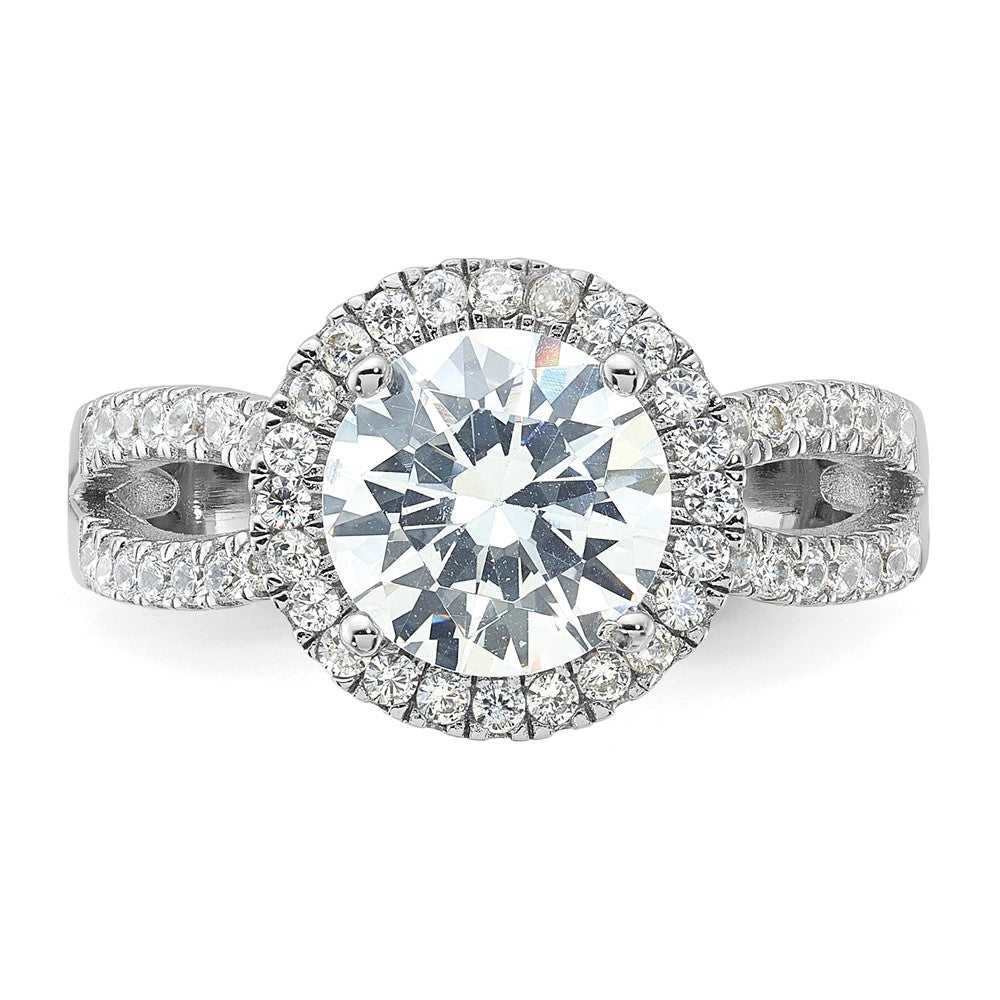 Sterling Silver Rhodium-plated Halo 8mm Center CZ Ring - 3