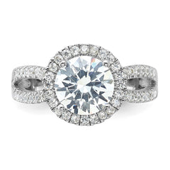 Sterling Silver Rhodium-plated Halo 8mm Center CZ Ring - 3