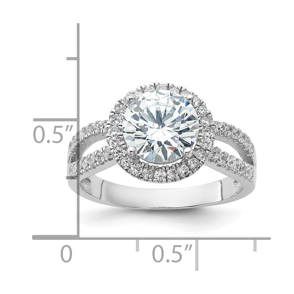 Sterling Silver Rhodium-plated Halo 8mm Center CZ Ring - 3