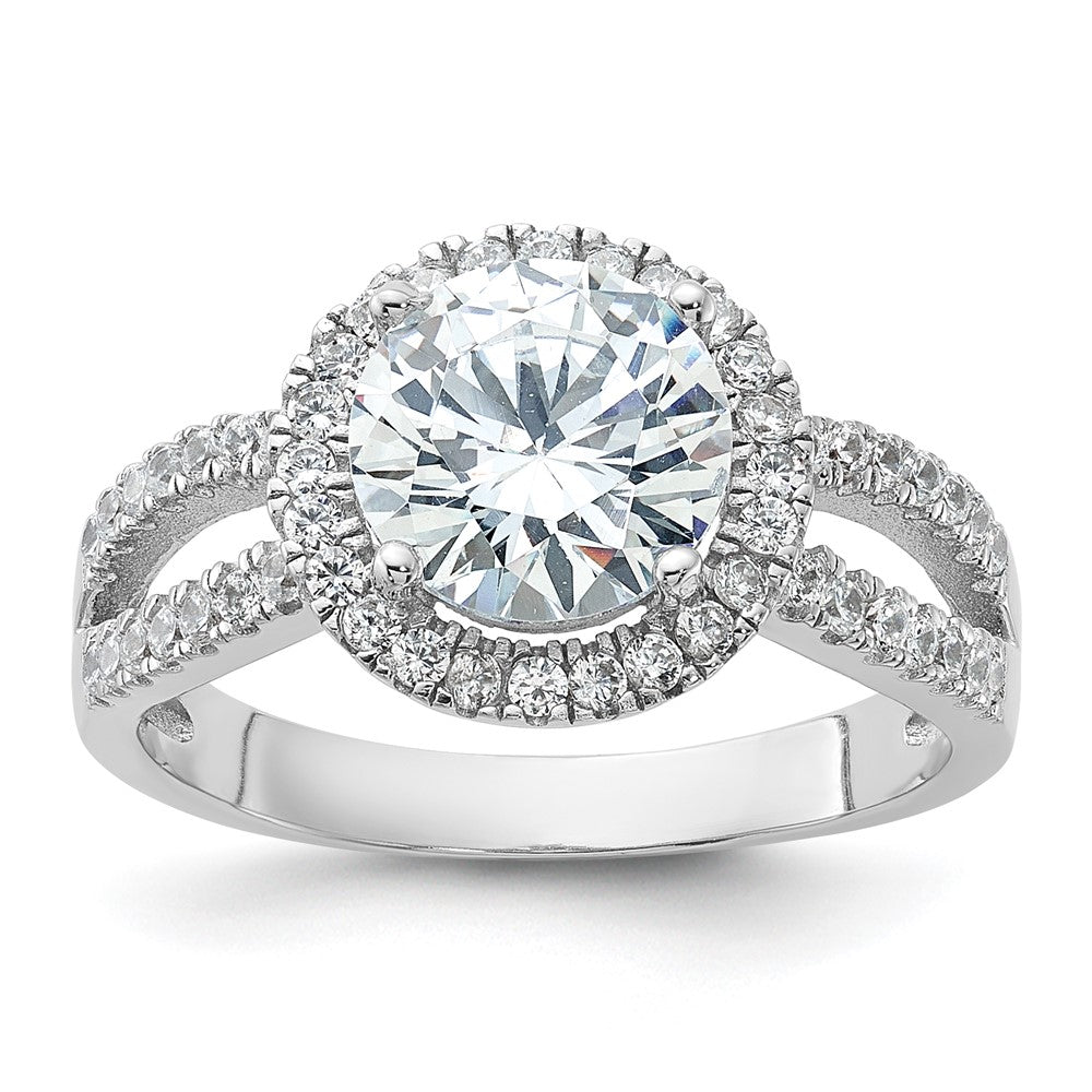 Sterling Silver Rhodium-plated Halo 8mm Center CZ Ring - 3