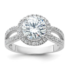 Sterling Silver Rhodium-plated Halo 8mm Center CZ Ring - 3