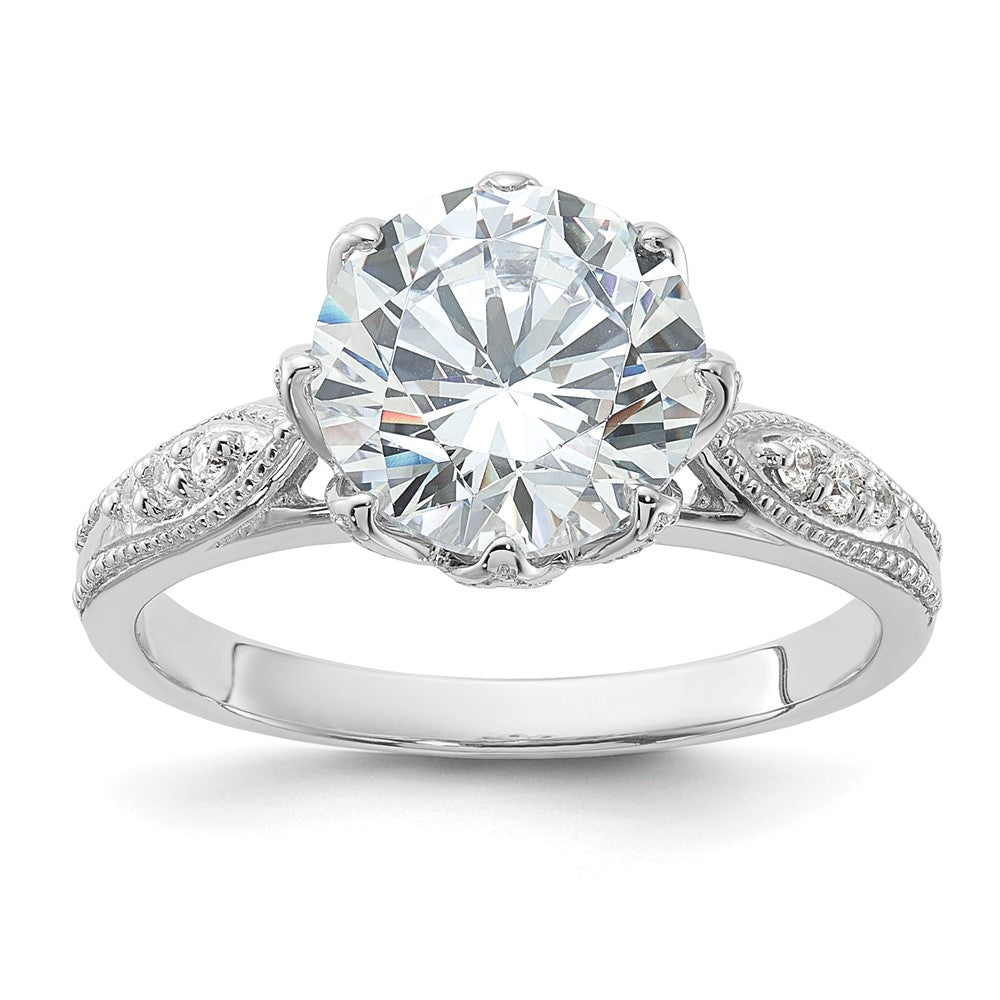 Sterling Silver Rhodium-plated 9mm CZ Ring - 3