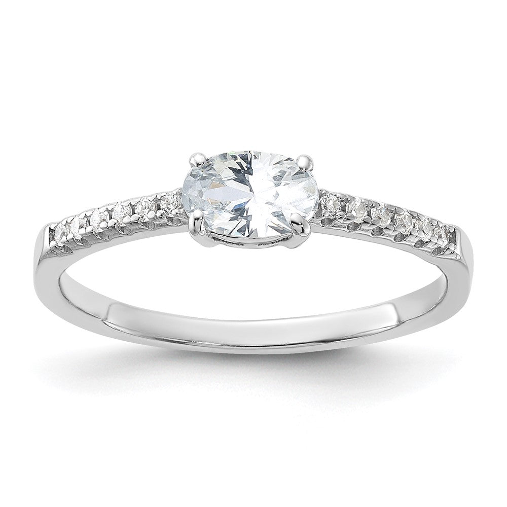 Sterling Silver Rhodium-plated Oval CZ Ring - 3
