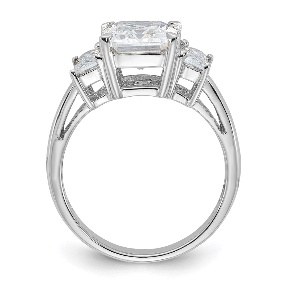 Sterling Silver Rhodium-plated Emerald-cut CZ 3-stone Ring - 3