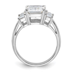 Sterling Silver Rhodium-plated Emerald-cut CZ 3-stone Ring - 3