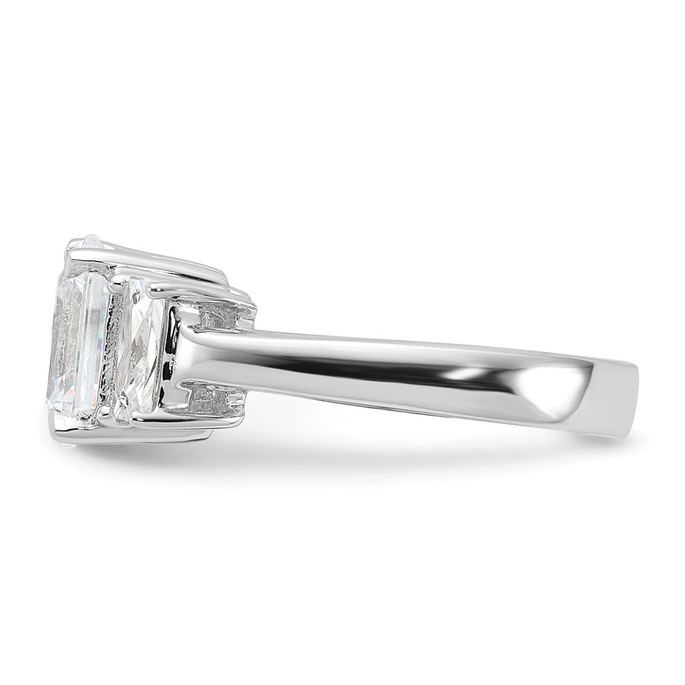 Sterling Silver Rhodium-plated Emerald-cut CZ 3-stone Ring - 3