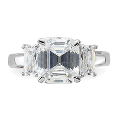 Sterling Silver Rhodium-plated Emerald-cut CZ 3-stone Ring - 3
