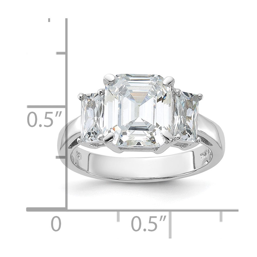 Sterling Silver Rhodium-plated Emerald-cut CZ 3-stone Ring - 3