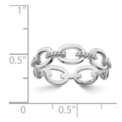 Sterling Silver Rhodium-plated CZ Bars & Oval Links Band - 2