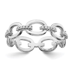 Sterling Silver Rhodium-plated CZ Bars & Oval Links Band - 3