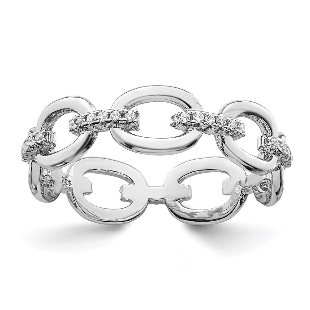 Sterling Silver Rhodium-plated CZ Bars & Oval Links Band - 2