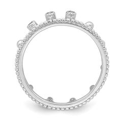 Sterling Silver Rhodium-Plated CZ Crown Ring - 3