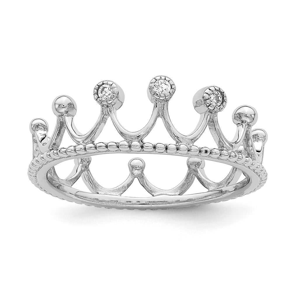 Sterling Silver Rhodium-Plated CZ Crown Ring - 3
