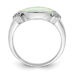Sterling Silver Rhodium-plated Marquise Lab created Opal & CZ Ring - 2