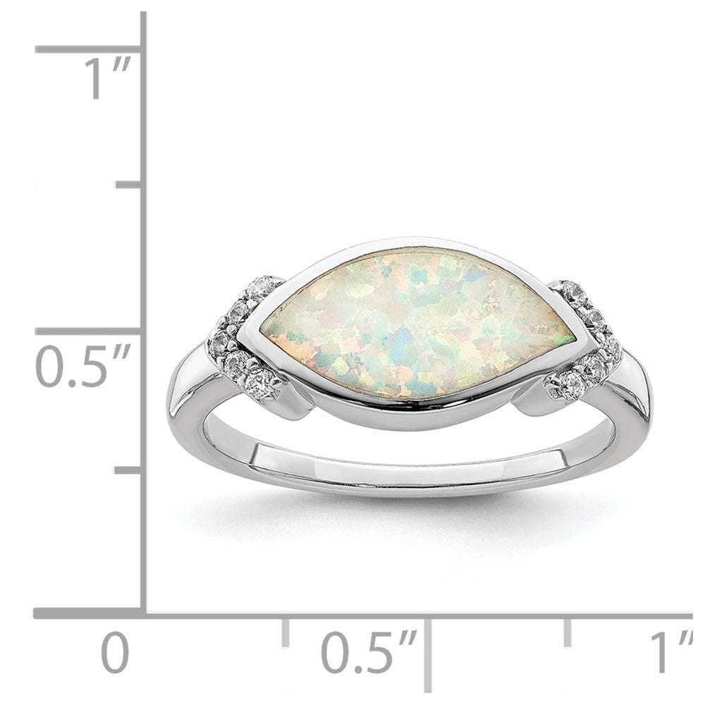 Sterling Silver Rhodium-plated Marquise Lab created Opal & CZ Ring - 2