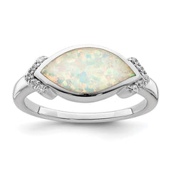 Sterling Silver Rhodium-plated Marquise Lab created Opal & CZ Ring - 2