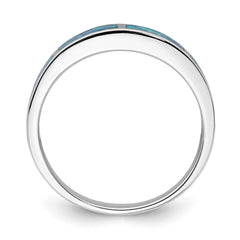 Sterling Silver Rhodium-plated Lab Created Blue Opal Inlay Band - 2